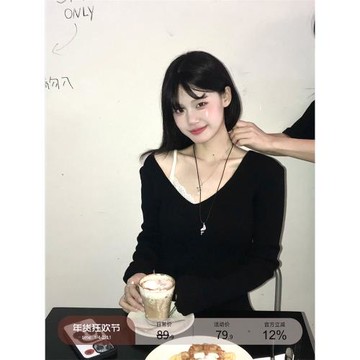 小仙倪子黑色毛衣女內搭2026新款夏季顯瘦修身上衣套頭v領針織衫
