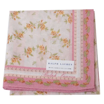RALPH LAUREN POLO 優雅繽紛小花朵浮水印品牌LOGO字母圖騰帕領巾(粉紅系/52CM)