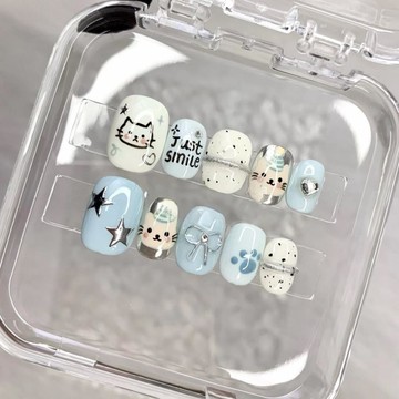 Yuki Nail童趣小熊手工手繪穿戴甲顯白可愛風蝴蝶結少女心ins美甲學生短款