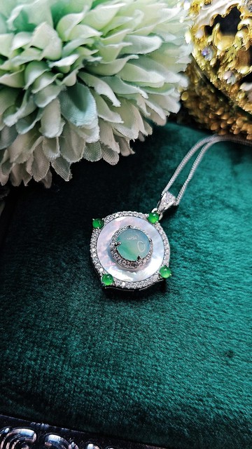 超值福利|招財飄花|緬甸翡翠冰晴飄花蛋面7.1mm純銀鍍18k精緻吊墜