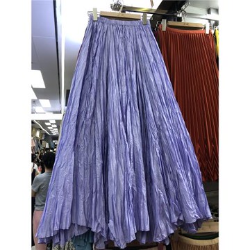 春夏新款輕奢褶皺半身裙女亂皺干枯肌理感大擺高個子加長A字長裙