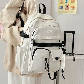 隔日達🎀日係原宿複古工裝書包 初中學生大容量雙肩包 男潮ins校園風背包女 多夾層後背包 防潑水外出包 旅行背包 電腦包