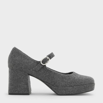 方頭金屬釦粗跟瑪莉珍鞋