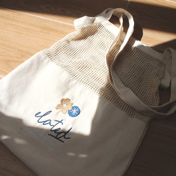 elated 花花刺繡 拼接網袋 托特包 Tote Bag
