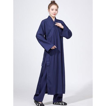 斜襟三清領長袍春夏棉麻錦道袍武當道士服男女居士清修道服練功服