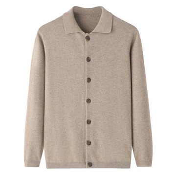 鄂爾多斯市產高端100純山羊絨衫男開衫系扣翻領商務毛衣外套E3848