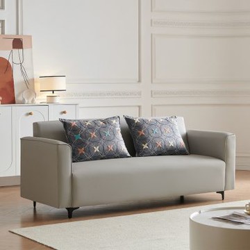 MUNA家居  39型淺色三人貓抓皮沙發  200X80X82cm