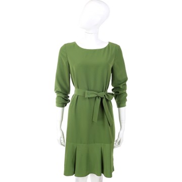 PHILOSOPHY 綠色抓褶下襬綁帶長袖洋裝(附綁帶)