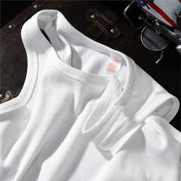 250g重磅純色修身彈性吸汗背心 白色厚實不透基礎款無袖T恤男夏季