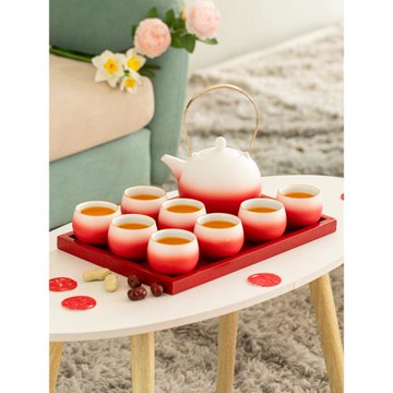 漸變紅色喜慶茶具套裝高檔伴手禮新娘備婚實用禮物結婚茶壺敬茶杯