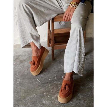 樂福鞋女厚底真皮ins網紅風流蘇一腳蹬懶人鞋休閑單鞋平底鞋女鞋