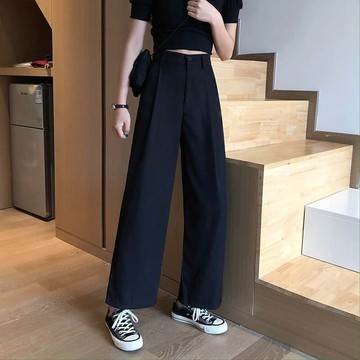 💕甜心大尺碼💕大尺碼長褲 西裝闊腿褲女夏秋胖MM寬鬆顯瘦高腰垂感直筒休閒拖地長褲