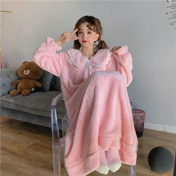 Xuan♥珊瑚絨睡裙女秋季冬加厚連體睡衣2021新款網紅爆款少女可愛家居服