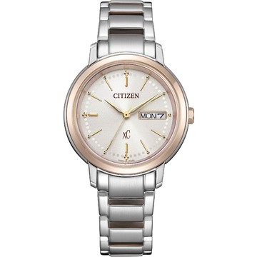 CITIZEN 星辰 xC 情人節推薦款光動能氣質腕錶/銀X櫻花粉紅金/EW2429-56X