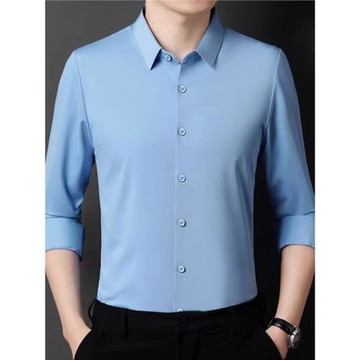 專柜正品桑蠶絲襯衫男士長袖春夏季新款商務休閑真絲純色襯衣免燙