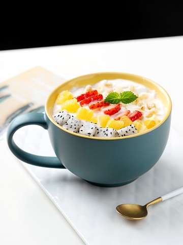 大容量馬克杯早餐燕麥麥片陶瓷家用水杯帶勺ins大號大肚杯子可愛