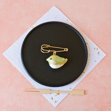 紙藝飾品 胸針 練り切り 鶯 和菓子