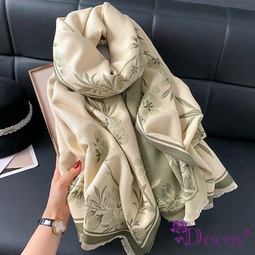 【Decoy】牡丹花葉＊仿羊絨保暖披肩圍巾