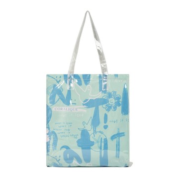 韓國帶回 現貨 What it isn’t 塗鴉 時尚 海灘 手提包 水藍色 防水 購物袋【冠頭日貨】