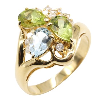 JEWELRY 無品牌珠寶 18K 黃金多色貴橄欖石戒指 【二手名牌BRAND OFF】