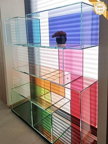 【意式藝術收納】玻璃展示架 置物架 陳列櫃 書架 收納櫃 客廳裝飾櫃 彩色透明玻璃 多層設計 客廳書房玄關 家居藝術陳列