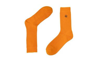 【Rainbow】多色經典刺繡羅紋紳士襪 柳橙橘