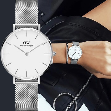 Daniel Wellington DW Petite Sterling 經典極簡米蘭帶手錶 女錶-28mm/銀框 DW00100220