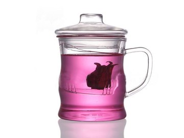 350ml竹節杯耐熱玻璃杯三件杯飄逸杯花茶杯過濾內膽馬克杯把杯子