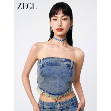 ZEGL設計師丹寧系列牛仔愛心疊戴項鏈女愛心鎖骨鏈choker頸鏈項圈