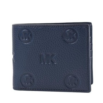 MICHAEL KORS 男款 Cooper 壓印LOGO荔枝紋八卡短夾/附證件夾-藍色