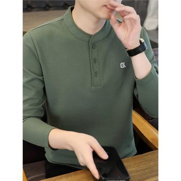 復古長袖男亨利領t恤男棉質春季立領中山風硬朗長袖衛衣秋季衣服