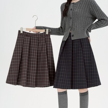 【白鳥麗子】裙子 學院風格紋百摺顯瘦中長裙 店長推薦