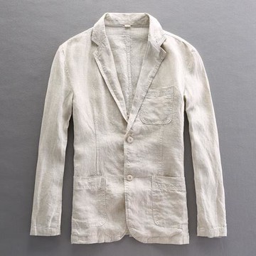 輕奢休閑西服上衣男春秋季薄款亞麻棉麻修身單西韓版高端小西裝