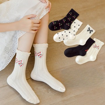 【5入一包】童襪 可愛襪子 櫻桃襪 蝴蝶結襪 小花襪 花邊襪 麻花 兒童襪 女童襪 半筒襪 中筒襪 台灣出貨 台灣賣家