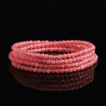 臻品級-高透冰種體紅紋石多圈手鏈 印加玫瑰紅紋石手串女