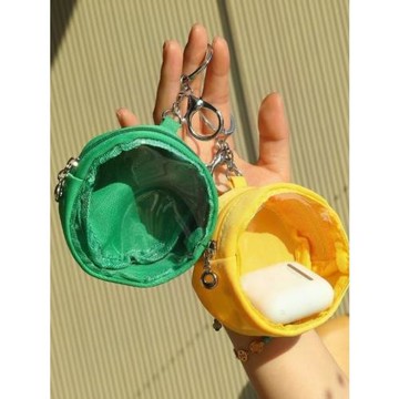 圓形帆布透明PVC溜娃吧唧包團子迷你痛包小型藍牙耳機收納零錢包