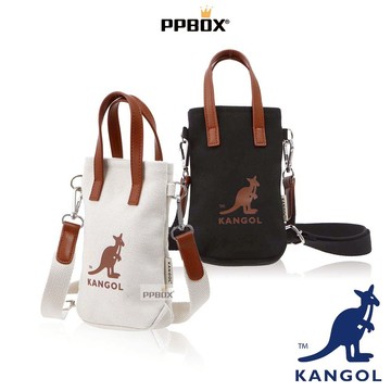 KANGOL 袋鼠 帆布 皮配 側背包【65251708】時尚 包包 護照包 白色小包水壺包 小廢包 日韓穿搭