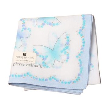 PIERRE BALMAIN 冰蝶漫花圖騰字母LOGO帕巾(水藍系/40CM)