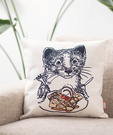 Jimbobart 亞麻布抱枕套 吃鬆餅的鼬鼠