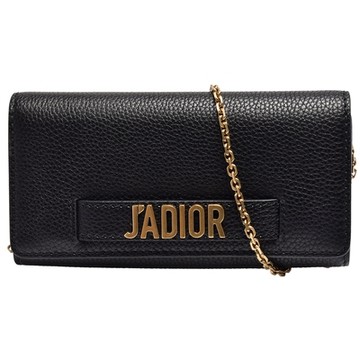 DIOR 迪奧 經典J aDIOR 迪奧系列荔枝紋羊皮復古金色金屬J aDIOR 迪奧標誌壓釦手拿/斜背包(黑)