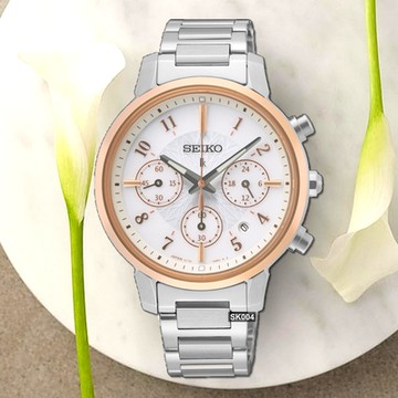 SEIKO 精工 LUKIA系列 廣告款太陽能玫瑰金計時碼錶36㎜ SK004(SSC906J1/V175-0FC0KS)