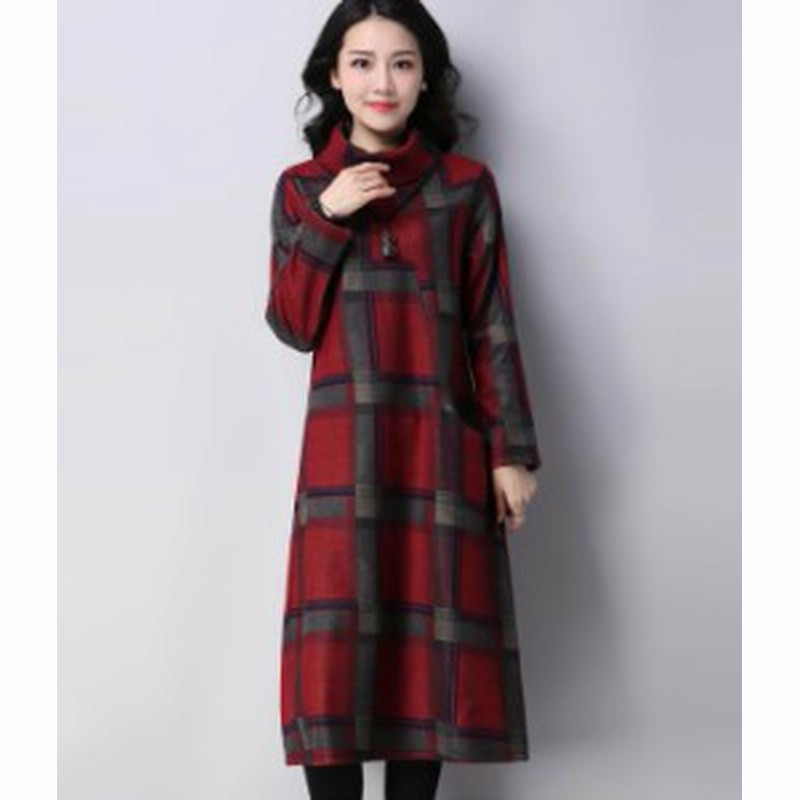 チェック柄 ワンピース ロング 長袖 赤 ネイビー 黒 大人 秋物 冬物 最新 レディース ファッション 人気 可愛い 大人 通販 Lineポイント最大1 0 Get Lineショッピング
