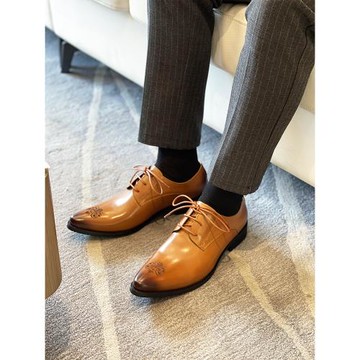 正裝皮鞋男士真皮軟底英倫雕花商務休閑尖頭棕色結婚新郎大碼男鞋