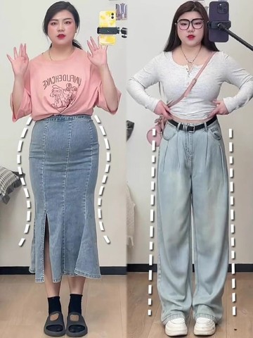 💕甜心大尺碼💕大尺碼牛仔 淺色天絲牛仔褲女胖mm梨形身材粗腿寬胯春秋大碼寬松闊腿直筒褲子