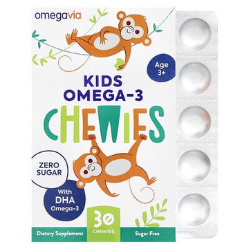 OmegaVia, 兒童 Omega-3 咀嚼片，3 歲以上，天然水果，30 片