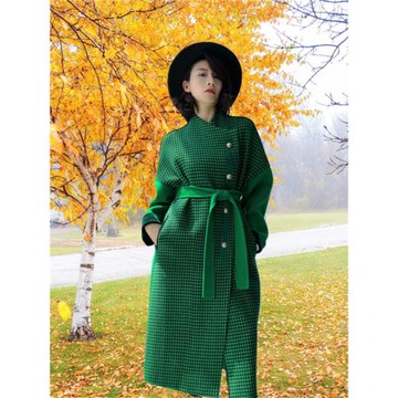 高端雙面羊絨大衣女中長款秋冬千鳥格羊毛雙面呢商場正品斷碼特價