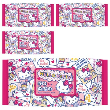 Hello Kitty 凱蒂貓 手口柔濕巾 加蓋 200 x 150mm  385g  1入  4包