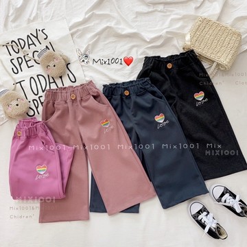 🌈✨mix1001秋冬❄️彩虹愛心毛呢寬褲✨兒童love愛心刺繡寬褲 7-19