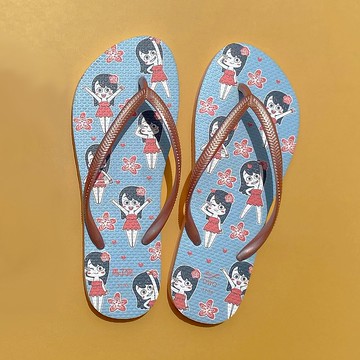 女款防水防滑夾腳拖鞋 馬子狗聯名人字拖 情侶涼拖鞋 -夏日女友-