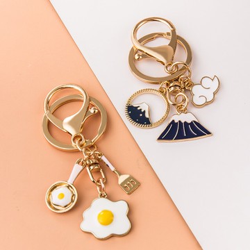 愛心煎蛋卡通鑰匙扣圈環書包耳機掛件男女創意個性可愛包包小掛飾